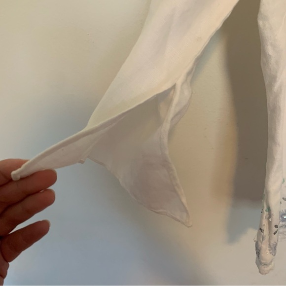 Cynthia Howie Boutique Dainty Beaded Linen White Embroidered Women's Top Sz 8 - Picture 3 of 10